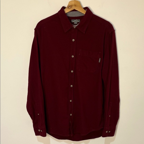 Eddie Bauer Cotton Flannel Men's Shirt Size L Maroon Red Long Sleeve Button Up - Picture 2 of 14